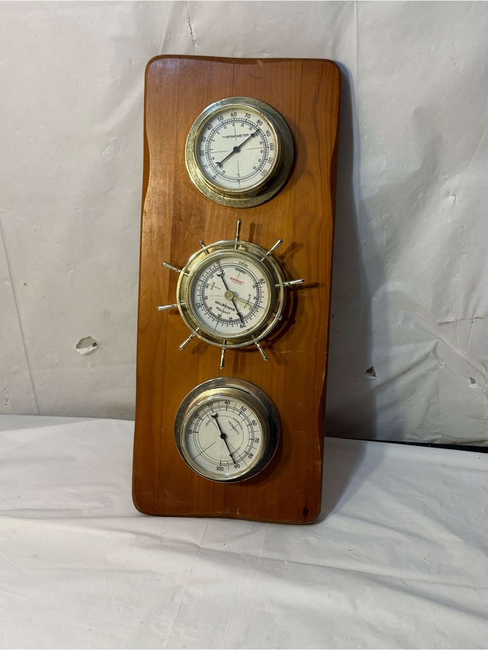 Vtg Sunbeam Weather Station 3 Gauges Thermometer Barometer Humidity) 16"